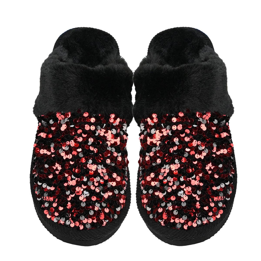 Sequin Faux Fur C.C Slippers SPE0012: Red / SM/MD