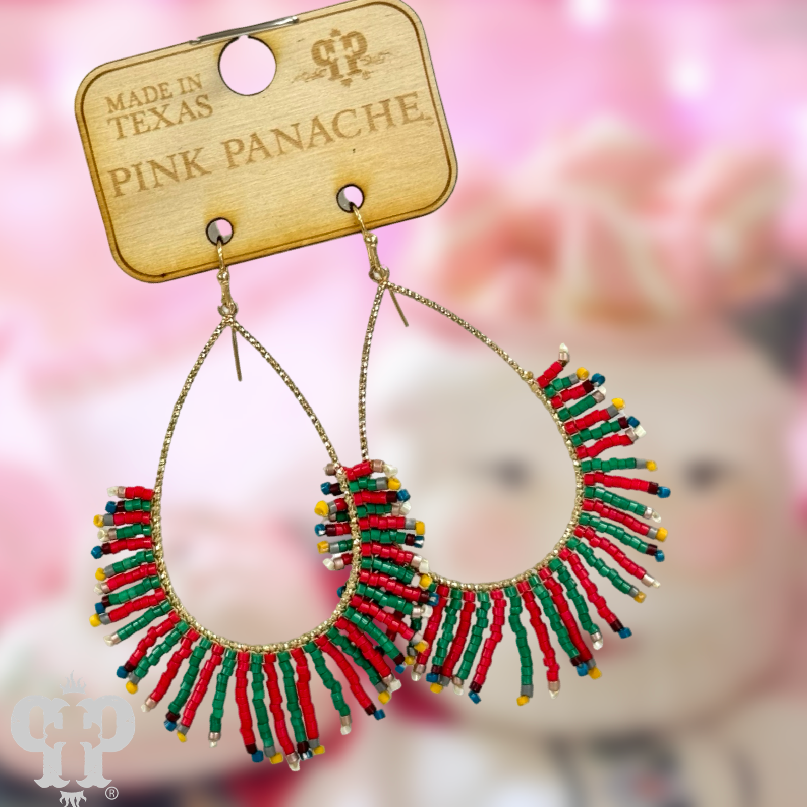 Christmas fringe earring - Red, Pink Panache- Made in Texas