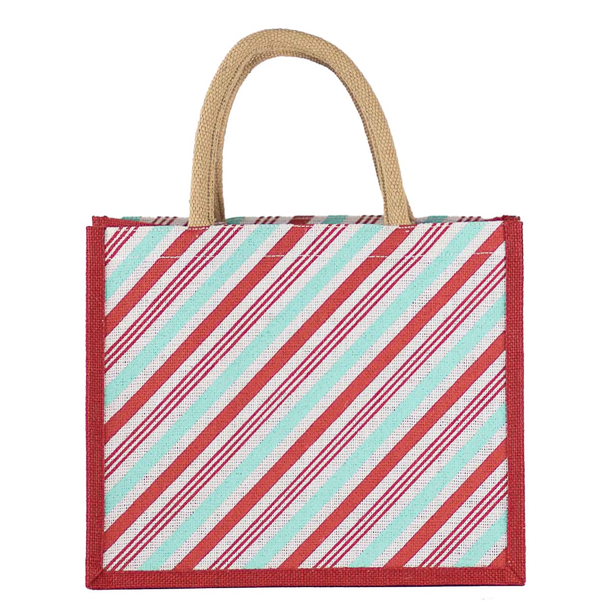 Christmas Candy Stripe Gift Tote Red/White/Mint 12x10x8