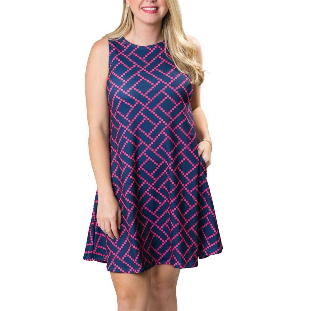 Sophia Dress - Green and White Octagon / Medium