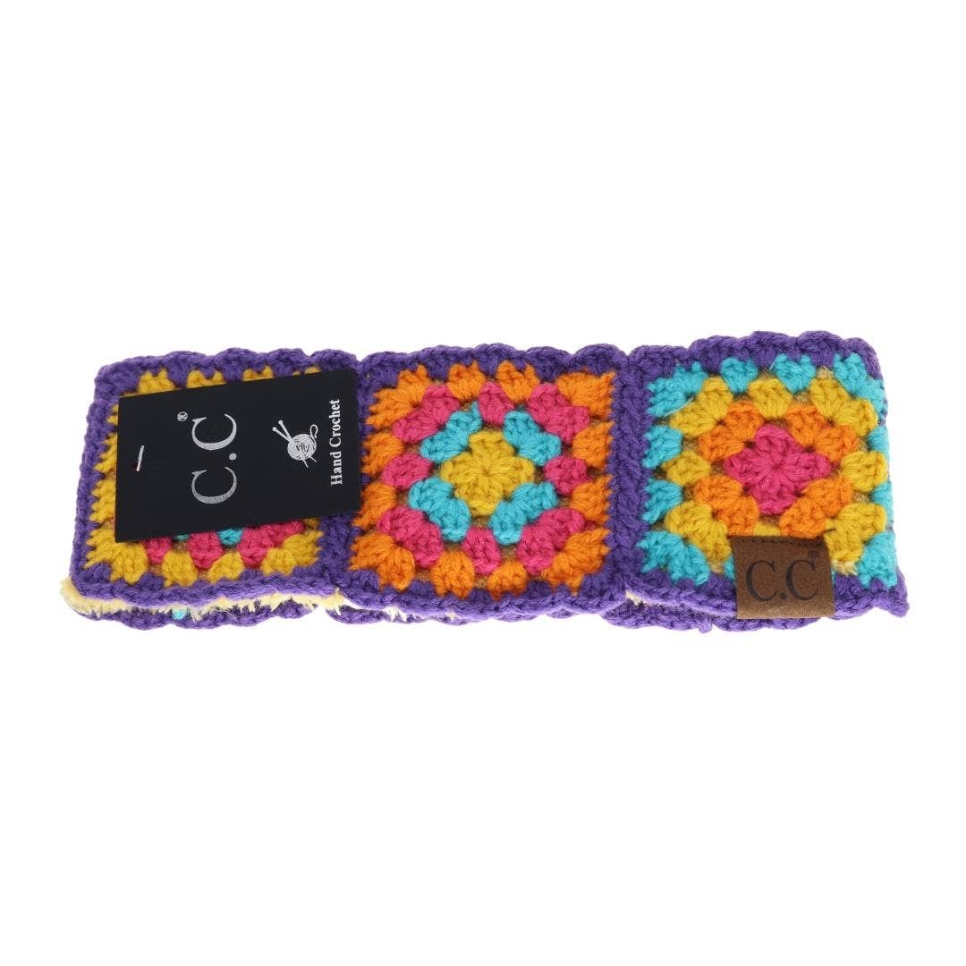 Fuzzy Lined Multi-Color Crochet Fashion Headband for Women: Beige