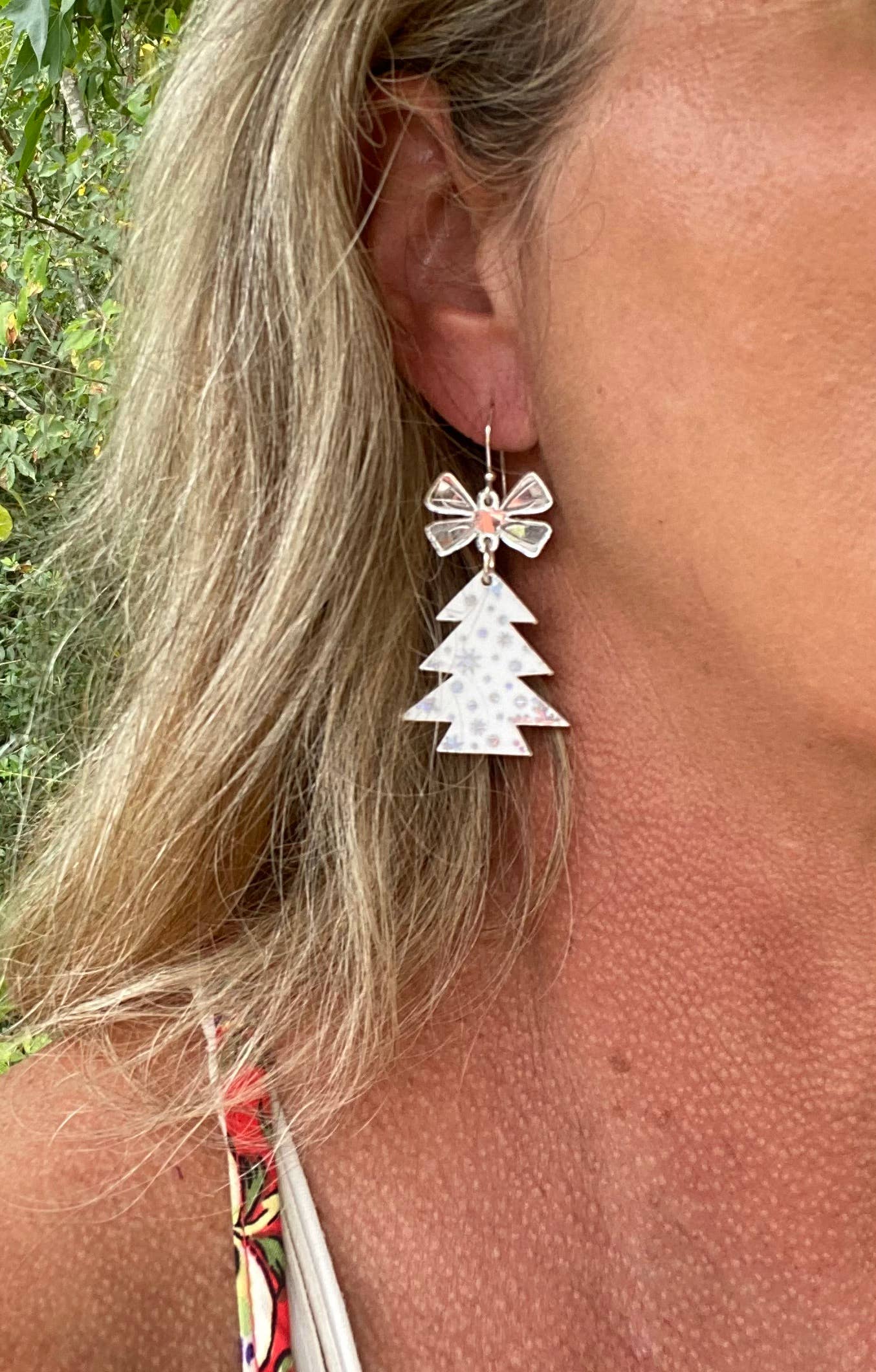 Snowflake Sparkle Christmas Tree Holographic Earrings