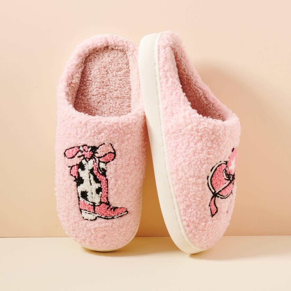 Western-Inspired Boots & Hat Luxe Home Slippers: Pink
