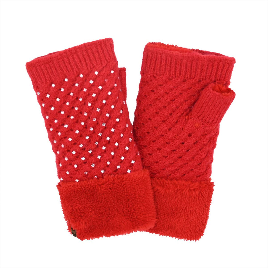 Rhinestone Fingerless C.C Glove FGE0101: Red