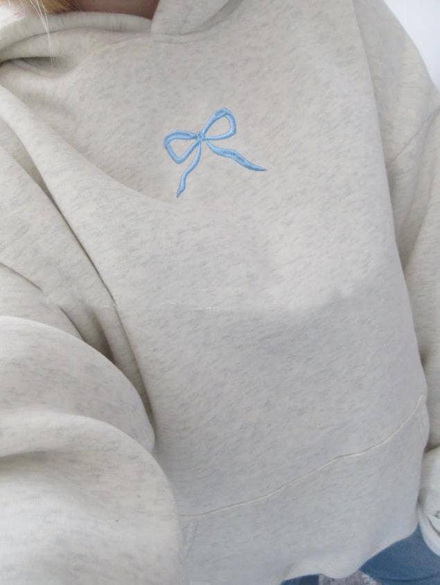 Bow Pattern Floral Hooded Sweatshirt: Pink / S