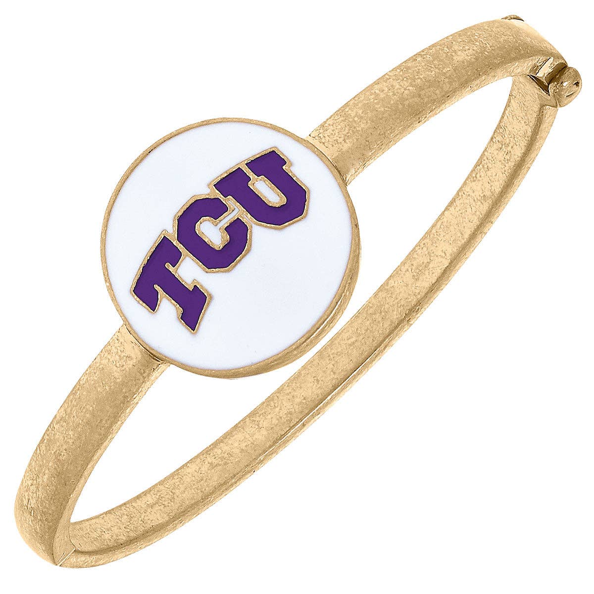 TCU Horned Frogs Enamel Statement Hinge Bangle in White by Canvas Style