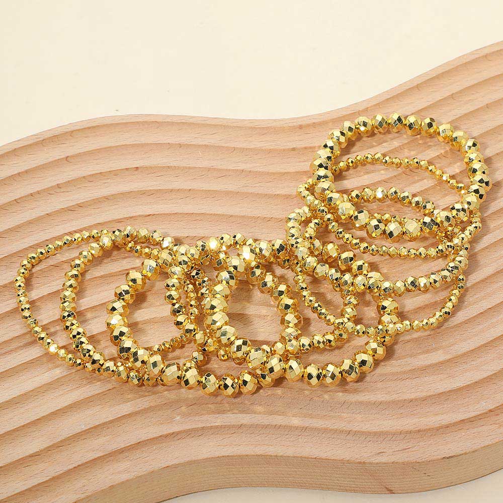 9PCS - Faceted Beaded Stretch Multi Layered Bracelets: Gray