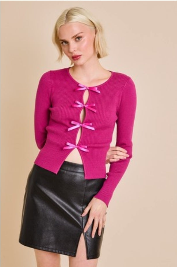 Berry Satin Bow Sweater