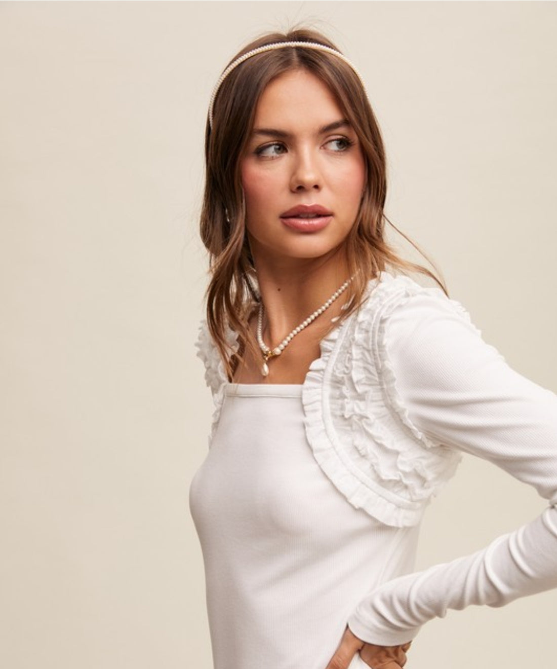 Ruffle Accent Long Sleeve Top