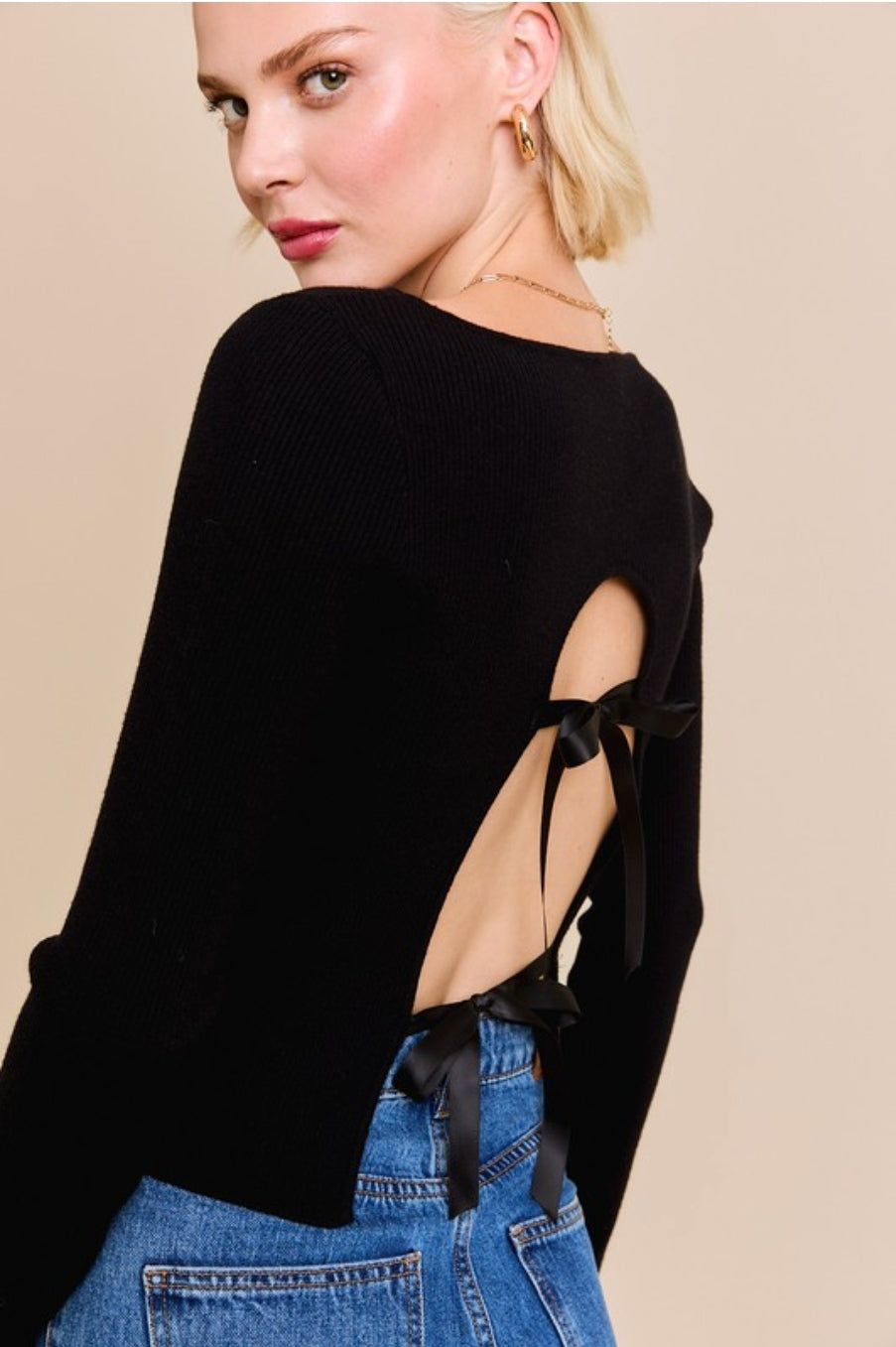 Satin Bow in the Back Sweater