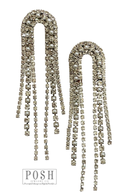 Arched rhinestone fringe earring: Multi-Color/Silver
