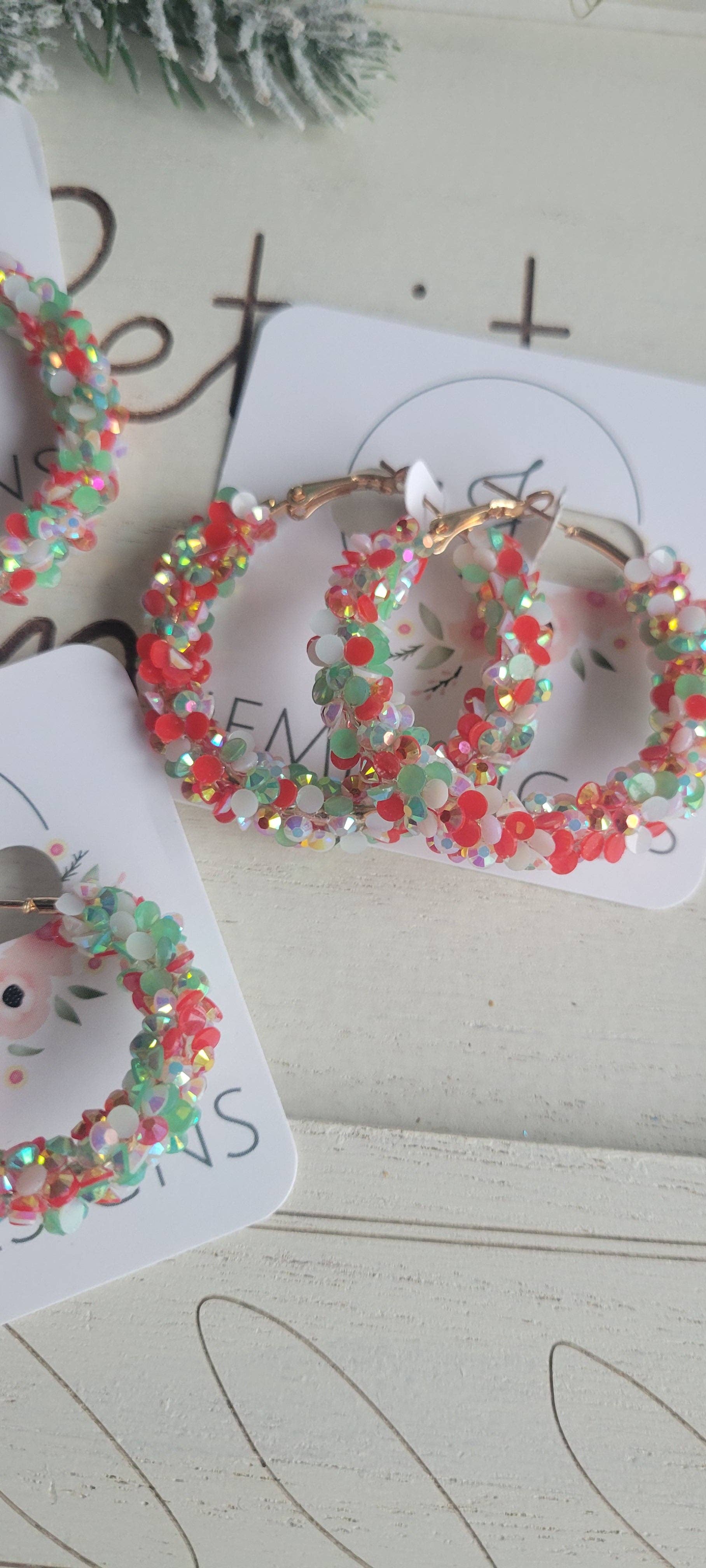 Christmas Glitter Hoop Earrings: Small