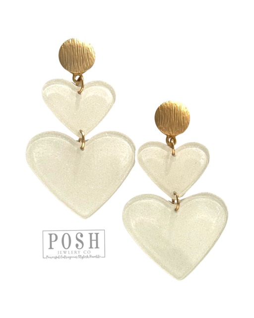Double Valentine heart earring: White