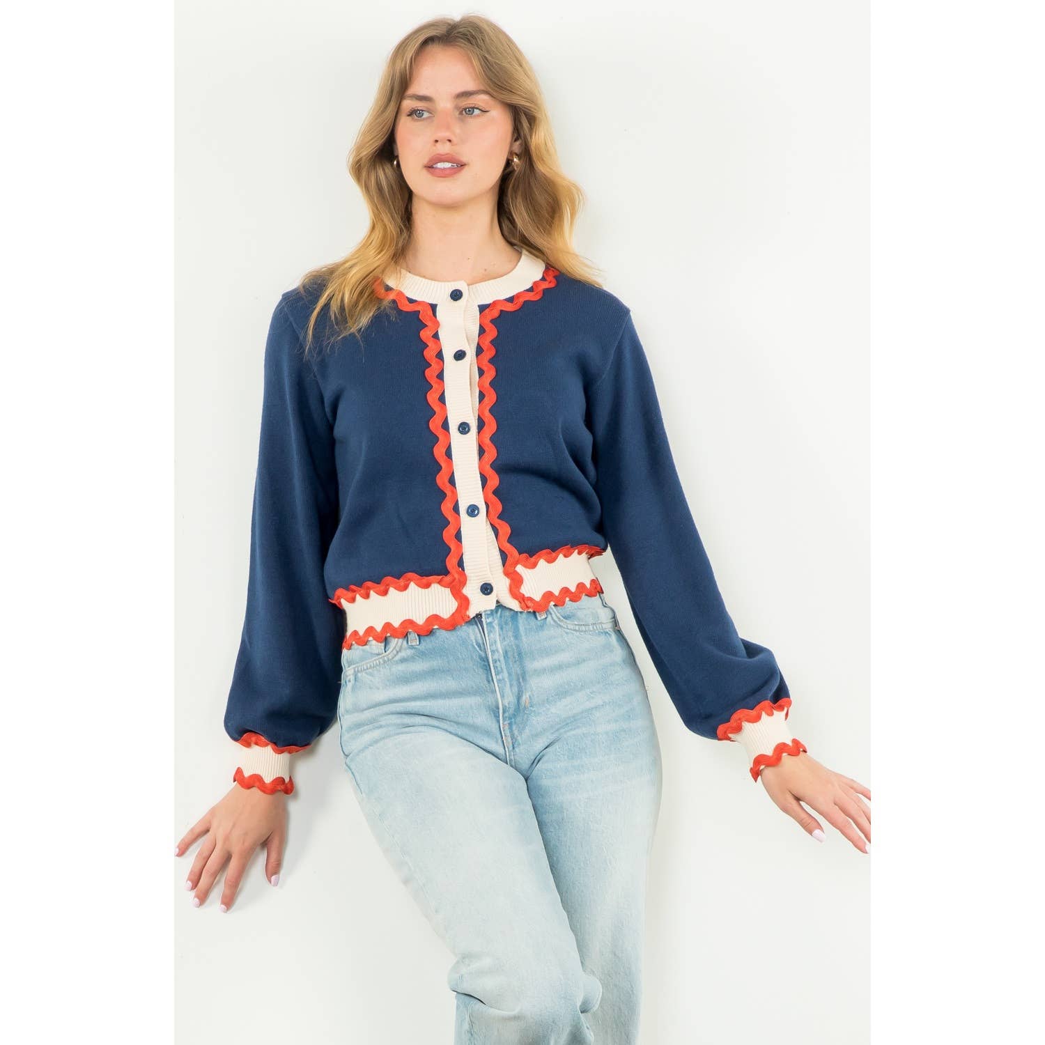 Button Up Knit Cardigan: CREAM / XS-S-M-L(1-2-2-1)