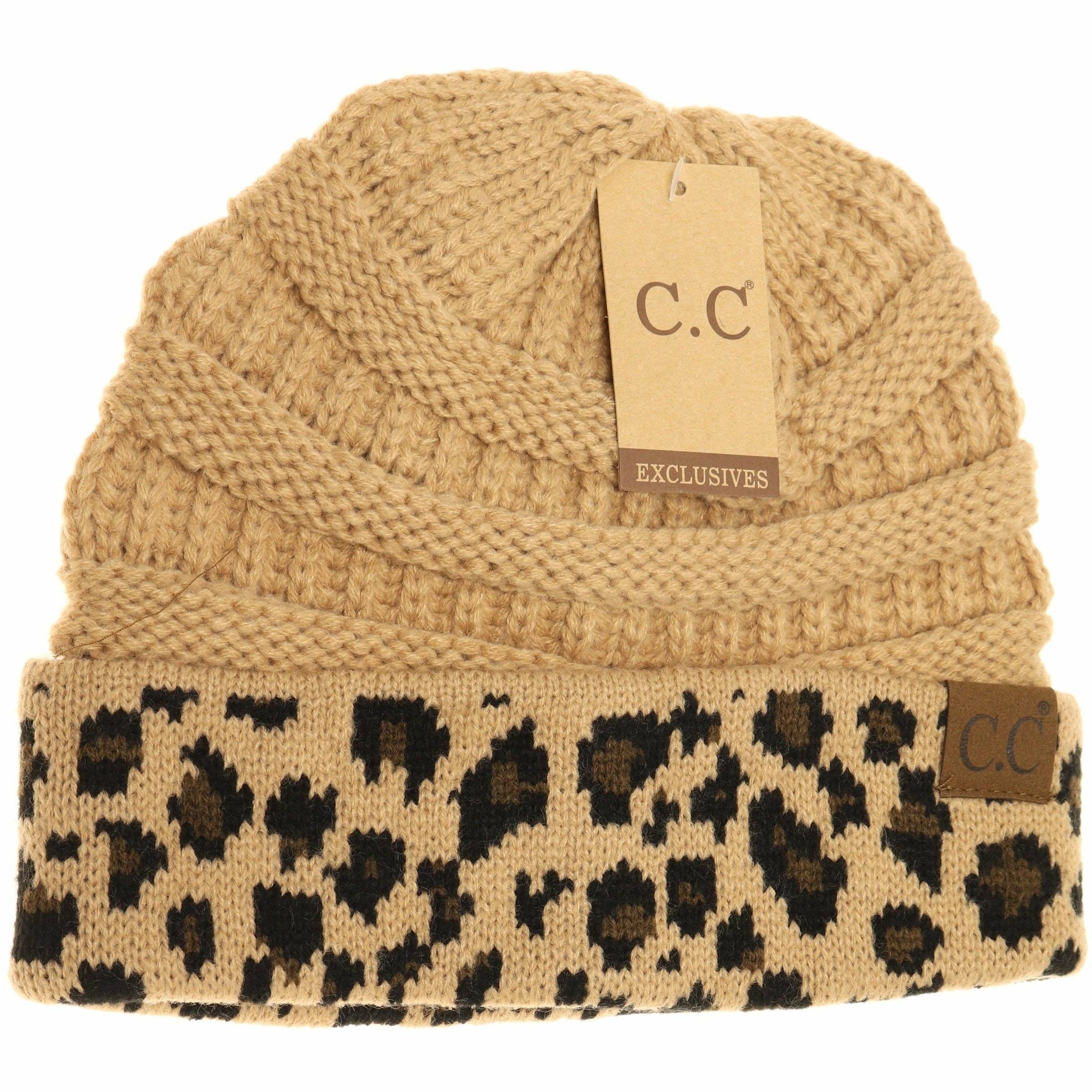Matching Cuff Leopard Print CC Beanie HAT80: Black
