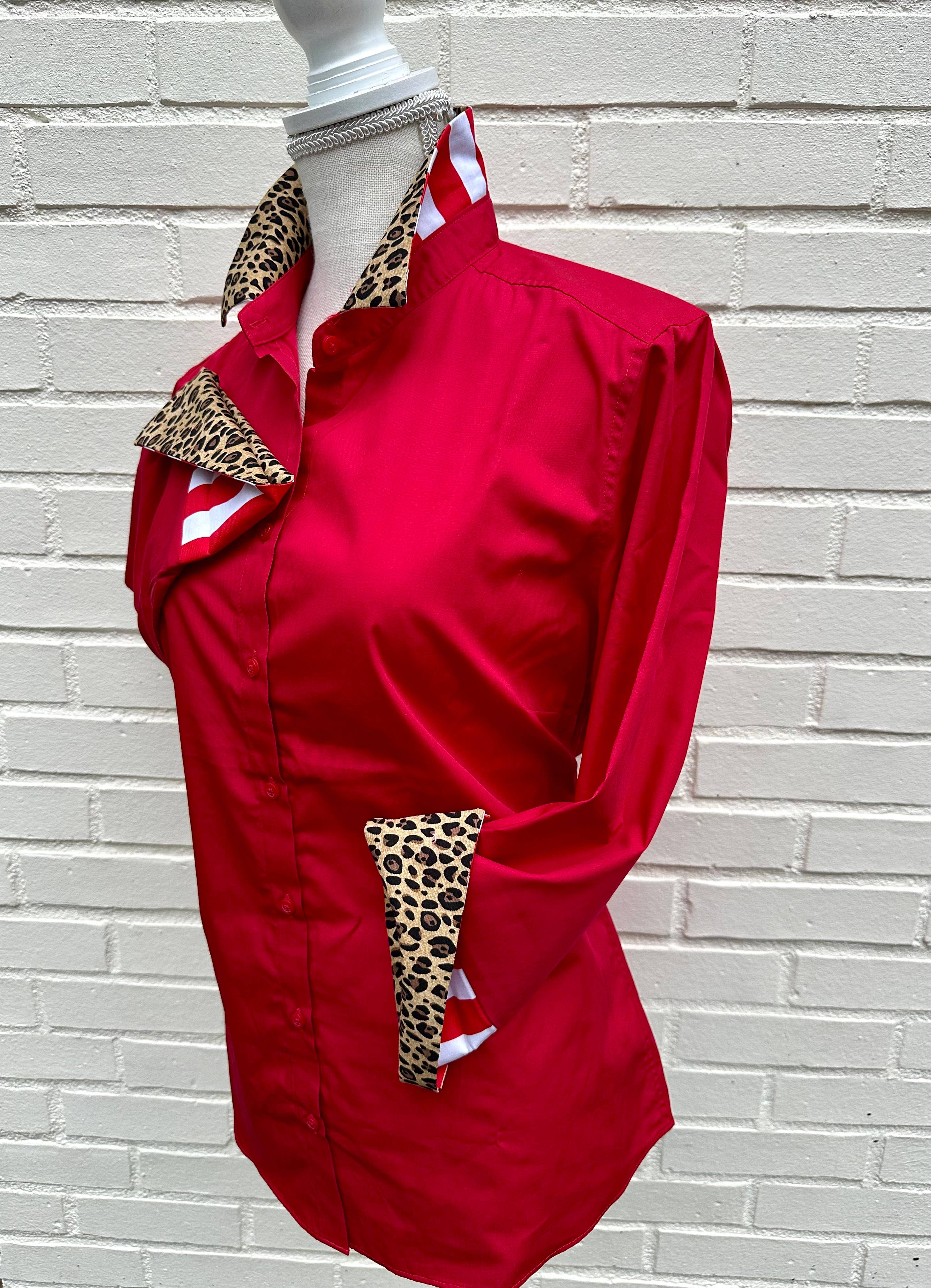 Elizabeth 3/4 Sleeve - Red w Cheetah & Stripe: Red w Cheetah & Stripe