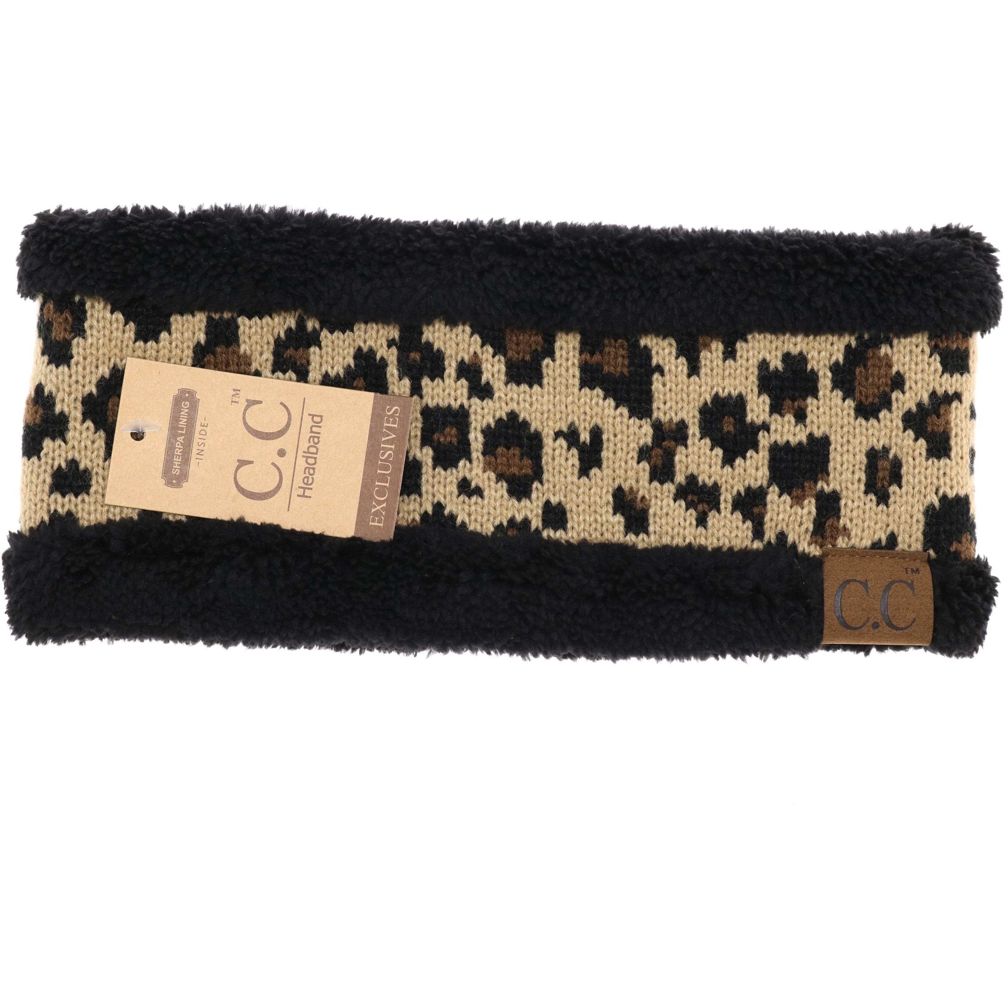 Lined Leopard Print CC Head Wrap HW45: Leopard/Black Lined