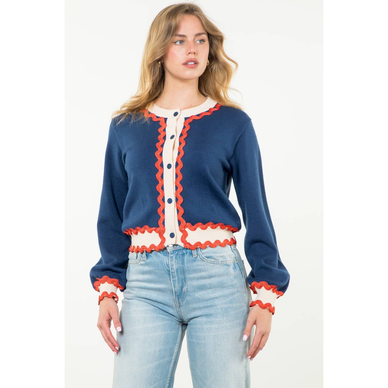 Button Up Knit Cardigan: CREAM / XS-S-M-L(1-2-2-1)