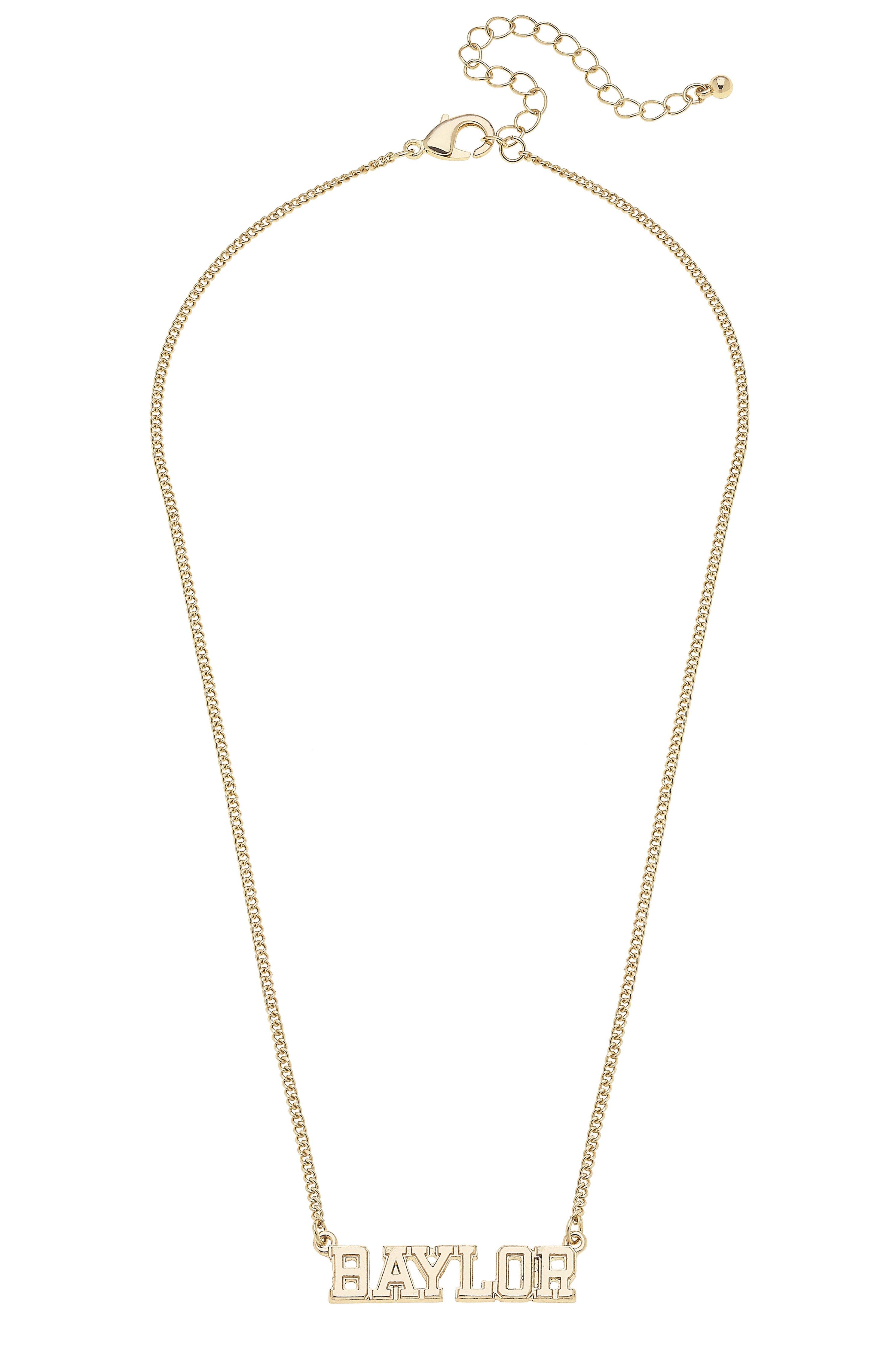 Baylor Bears Varsity Outline Necklace in Shiny Gold by Canvas Style