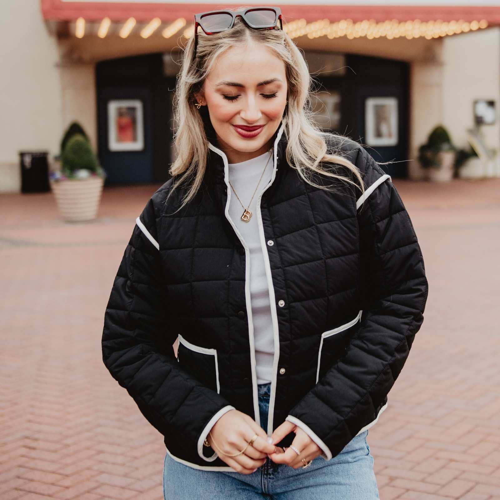 Black Quilted Trim Jacket Women&