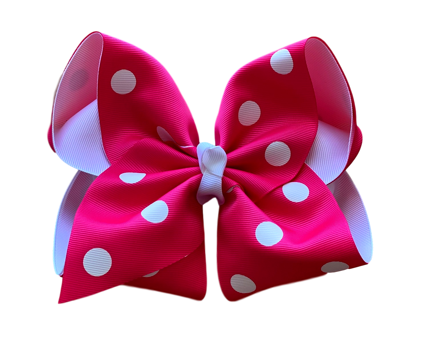 Shocking Pink and White Polka Dot Layered Hair Bow : Alligator Clip / 4 inch
