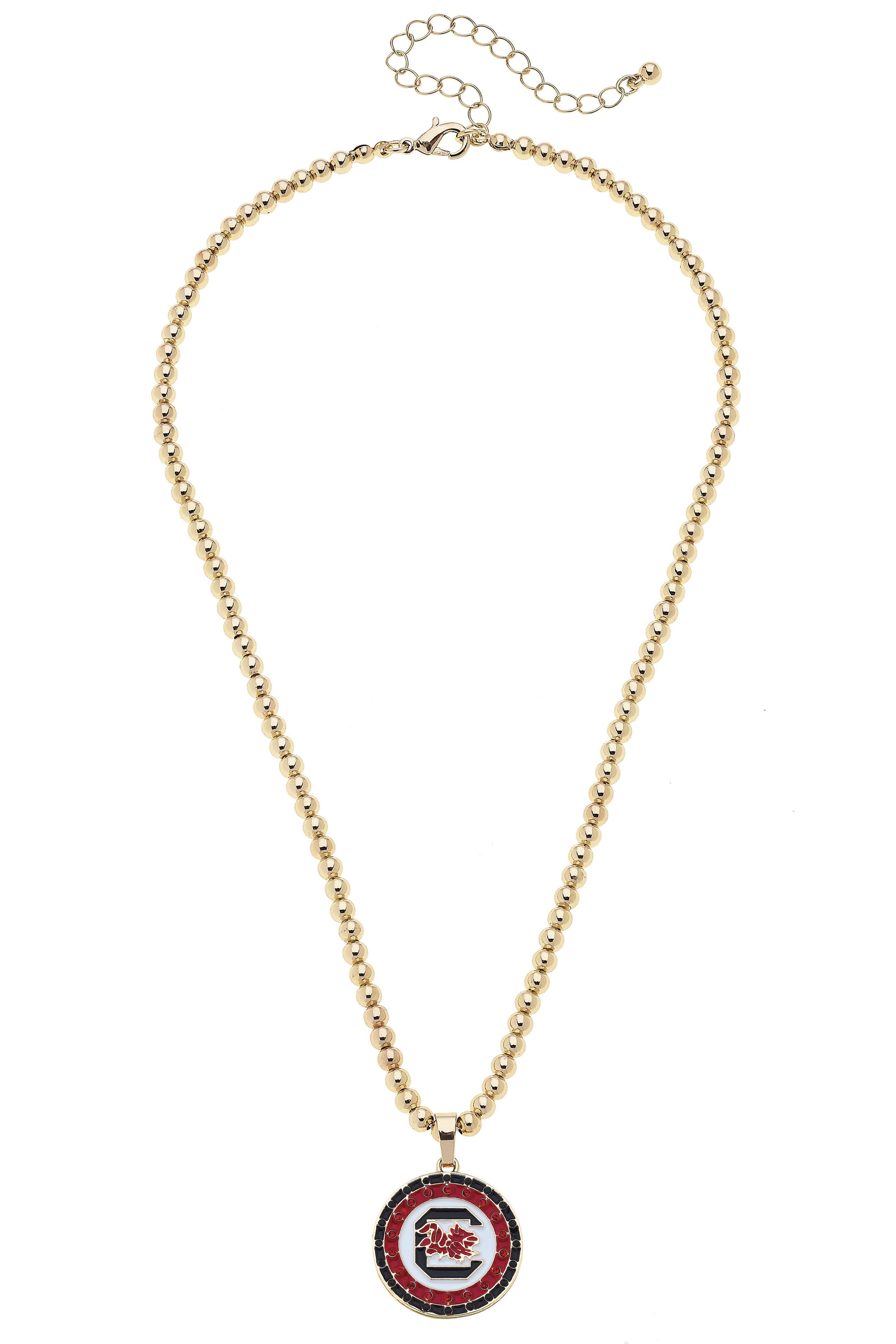 South Carolina Gamecocks Pave Disc Necklace in Shiny Gold NCAA Licensed