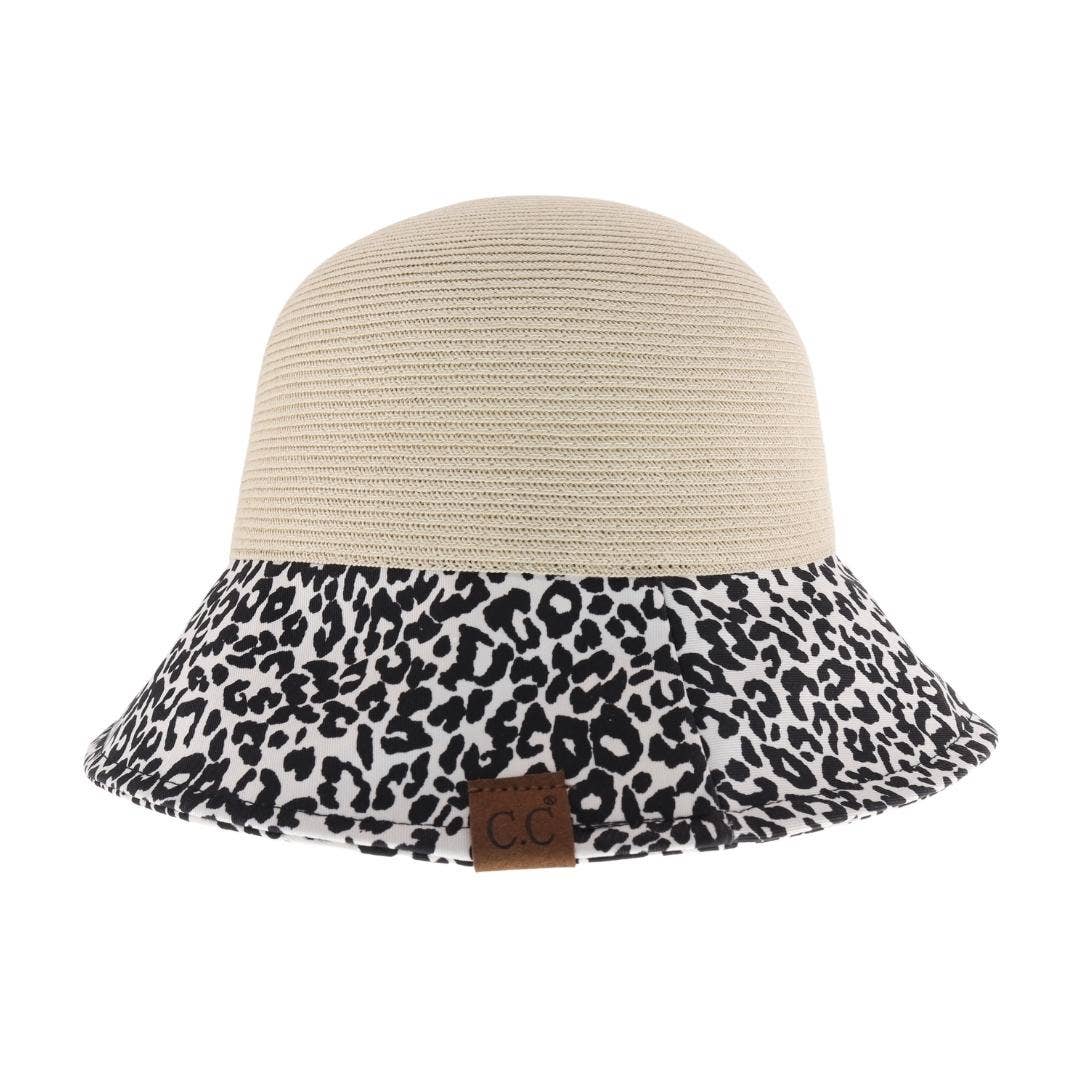 Baby Leopard Print Straw Cloche C.C Sun Hat: Dk. Natural