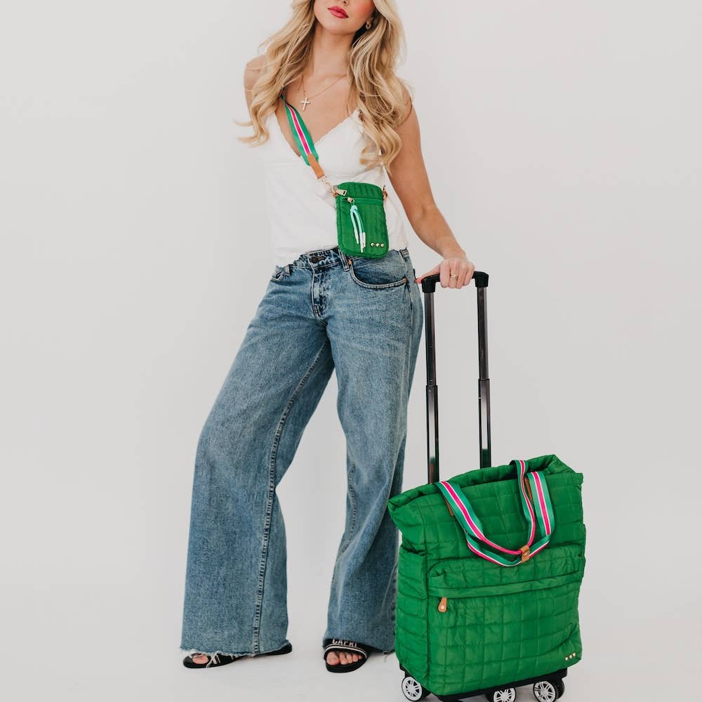 Tenley Quilted Tote Roller Bag: Emerald