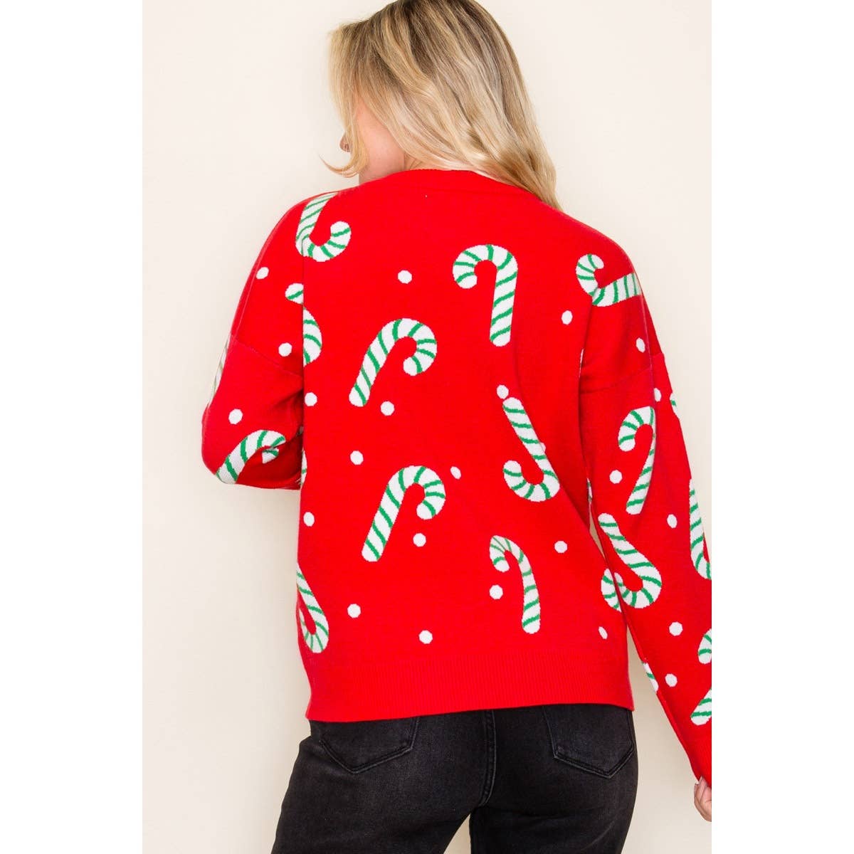 CHRISTMAS CANDY CANE SWEATER: GREEN / S-M-L-XL(2-2-2-1)