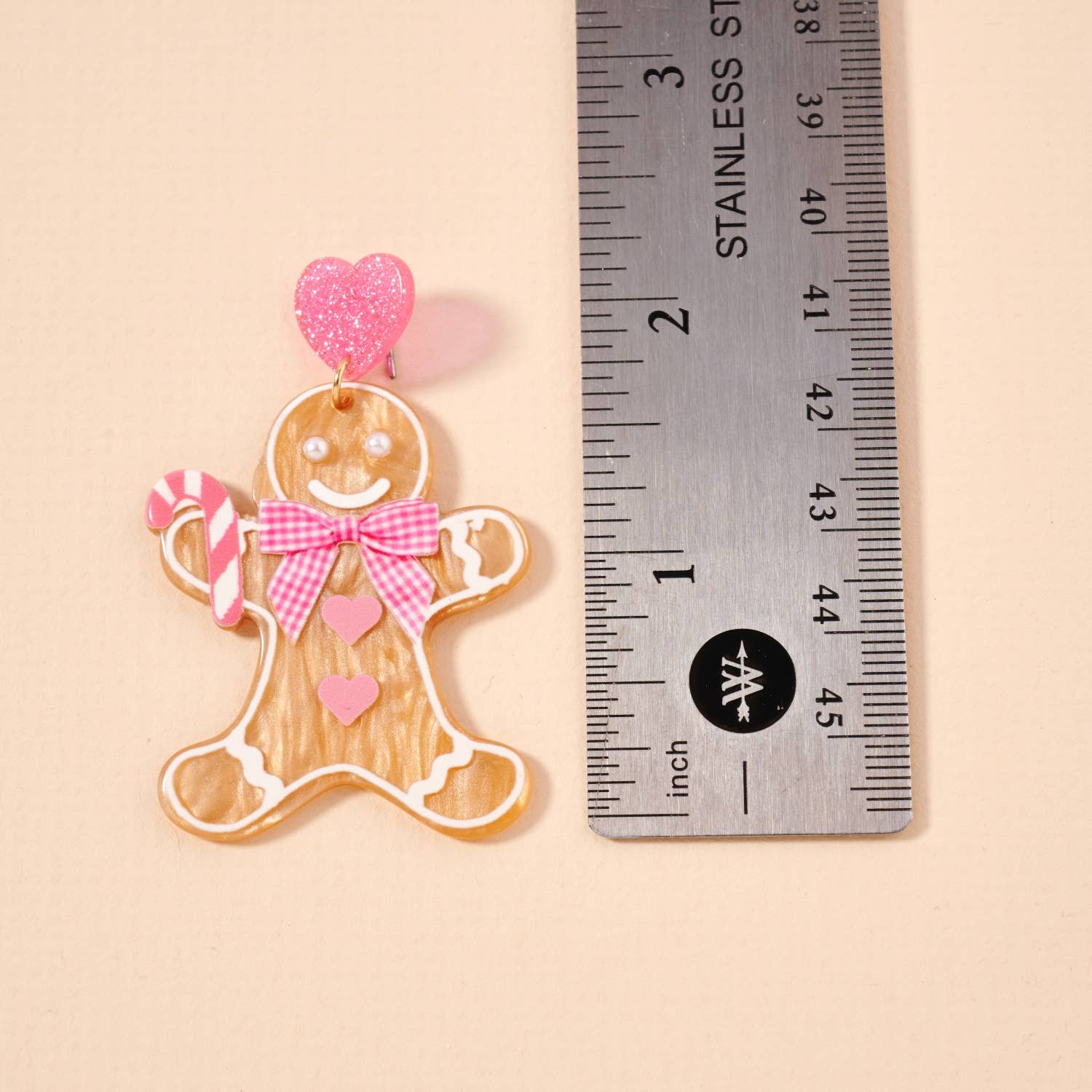 Christmas Gingerbread Man Dangling Earrings: Pink / One / 4SE31127