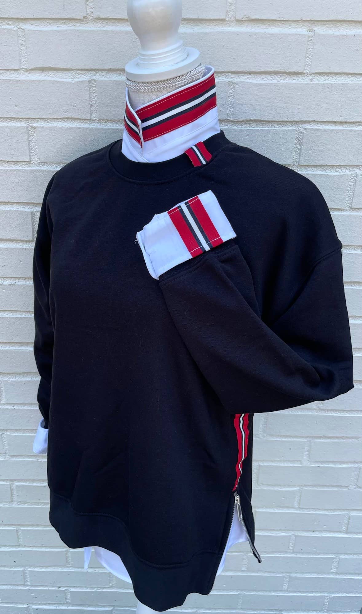 Casie 2 - White Ox w/Red, White & Black Stripe Ribbon: White w Red White & Black Stripe Ribbon