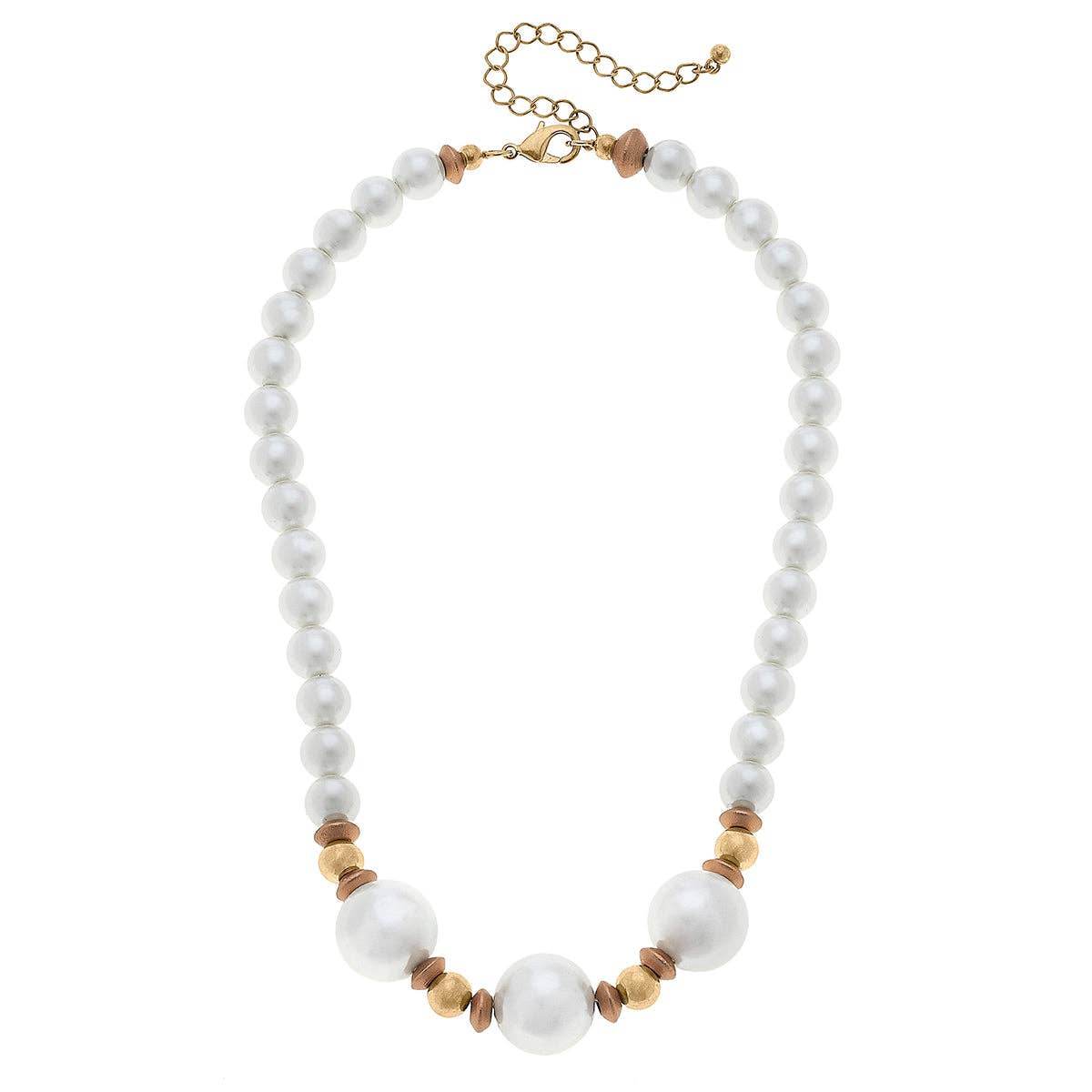 Moira Pearl, Wood & Gold Bead Necklace in Ivory