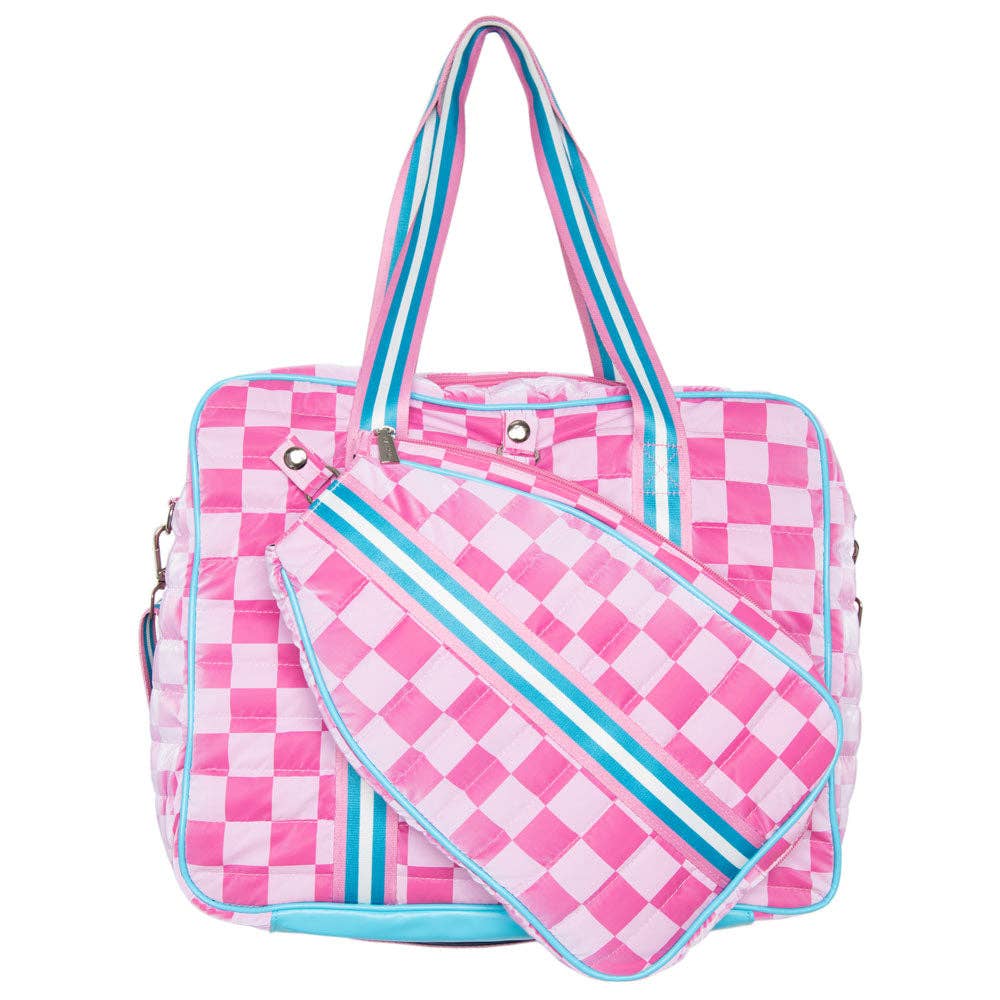 Pink Checkerprint Pickleball Sling Bag: Hot Pink