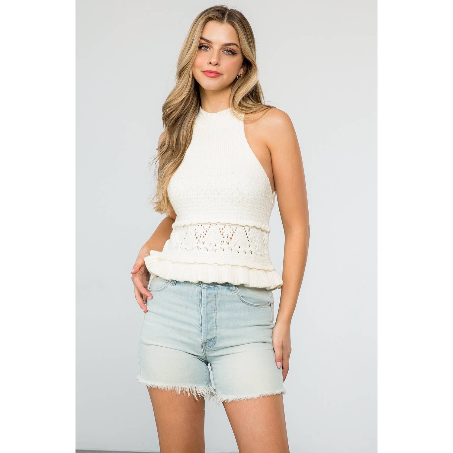 Halter Knitted Top: BLACK / XS-S-M-L(1-2-2-1)