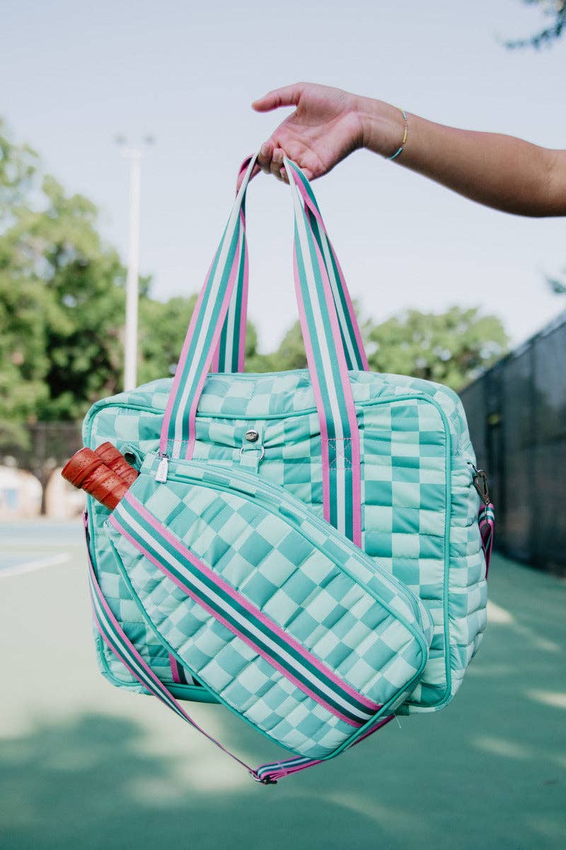 Teal Checkerprint Pickleball Duffle Bag: Teal