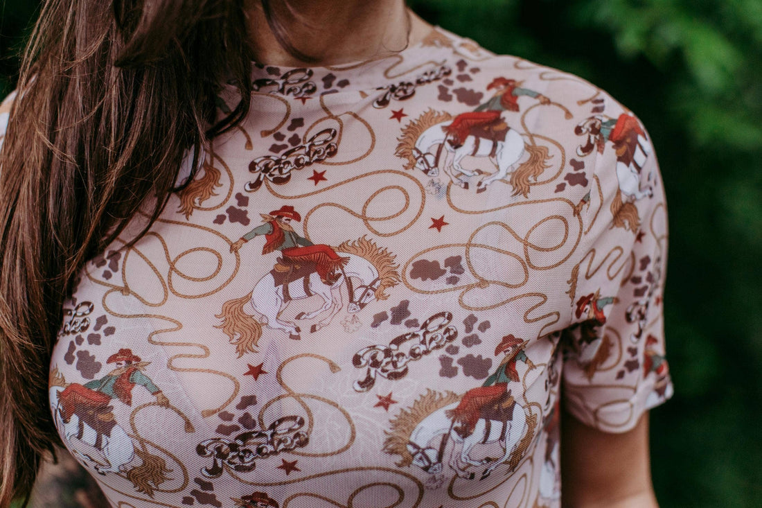 Rodeo Short Sleeve Mesh Top - Neutral