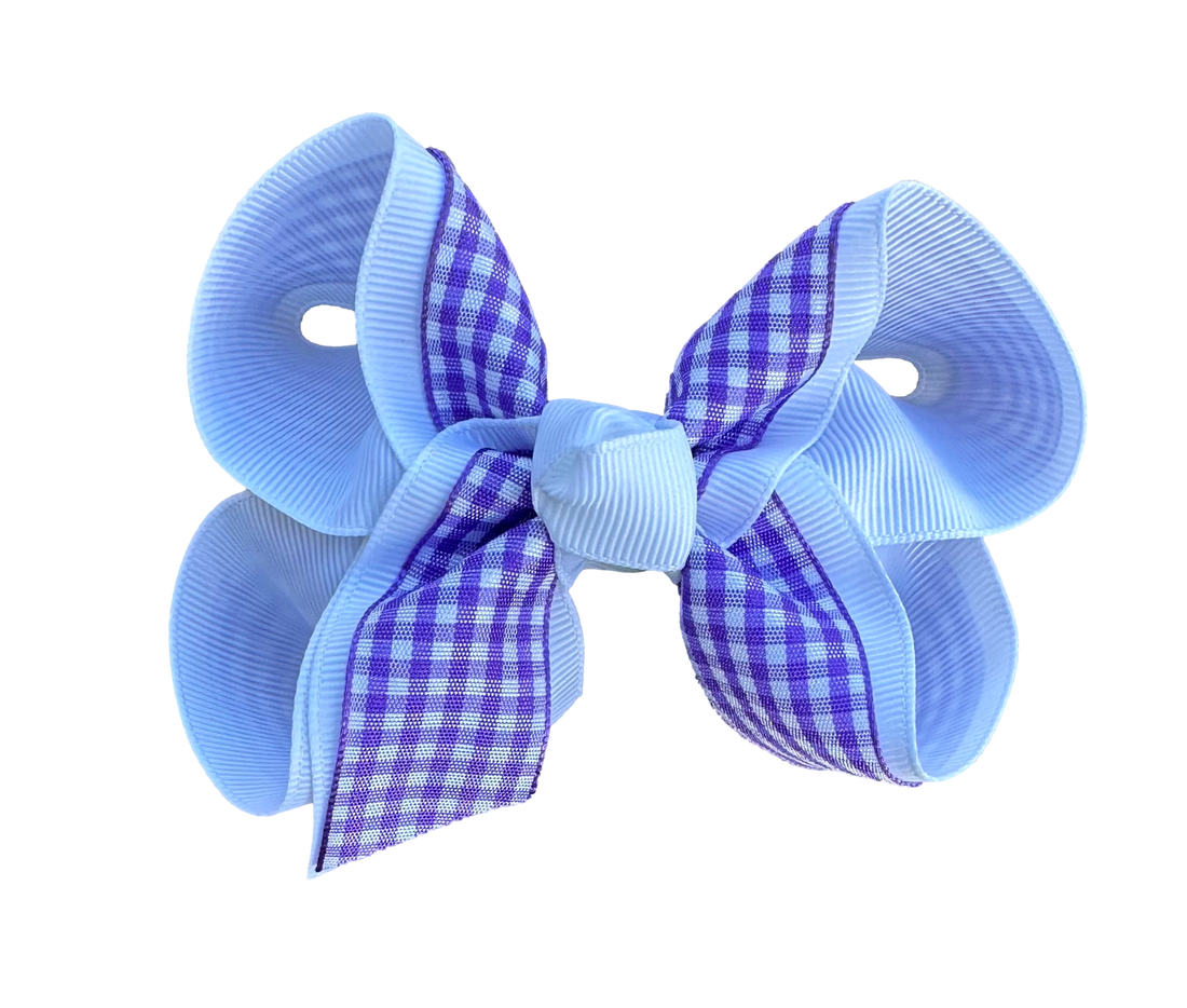 Purple Gingham Layered Bow : Alligator Clip / 5 inch