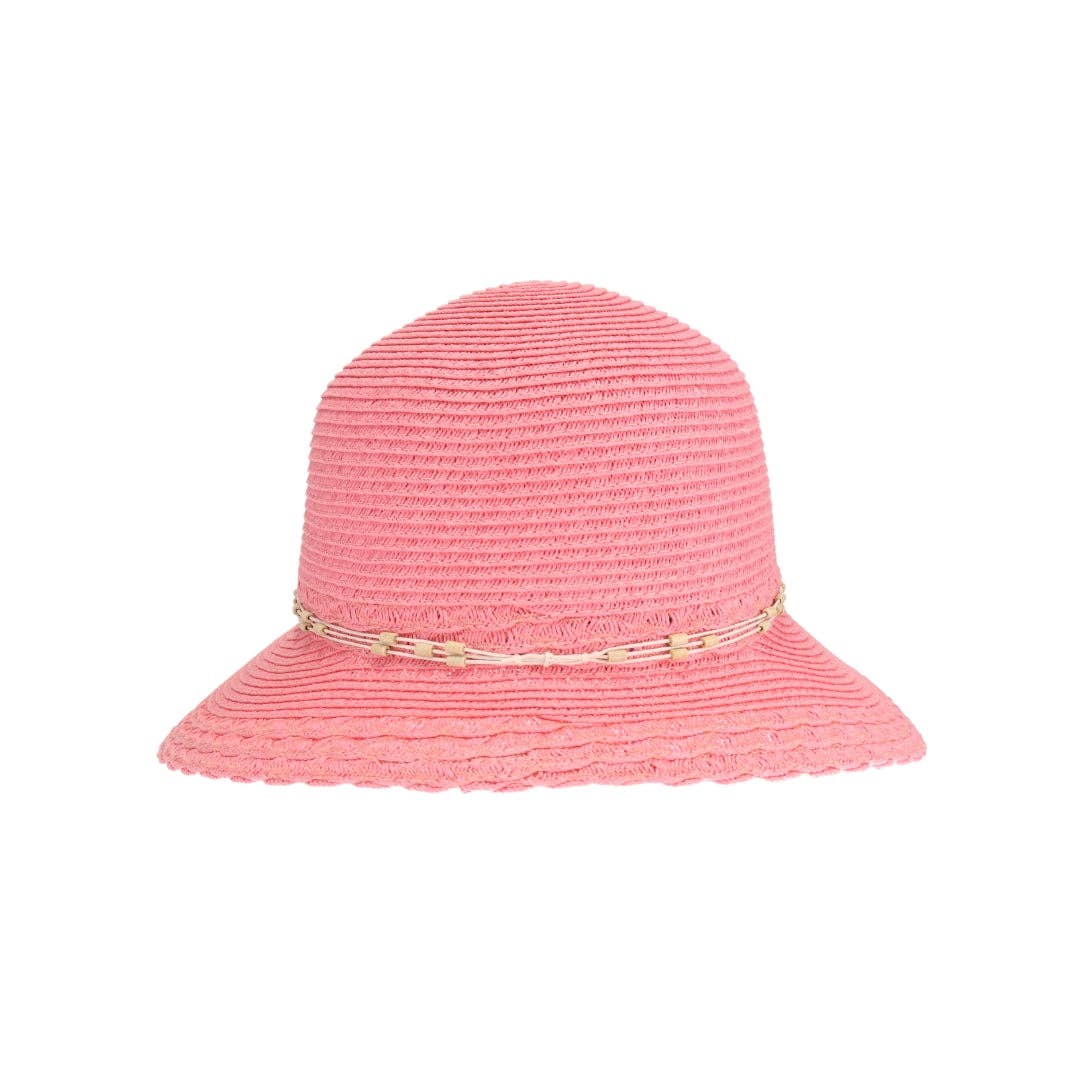 Wooden Bead Trim Cloche C.C Sun Hat STH0026: White