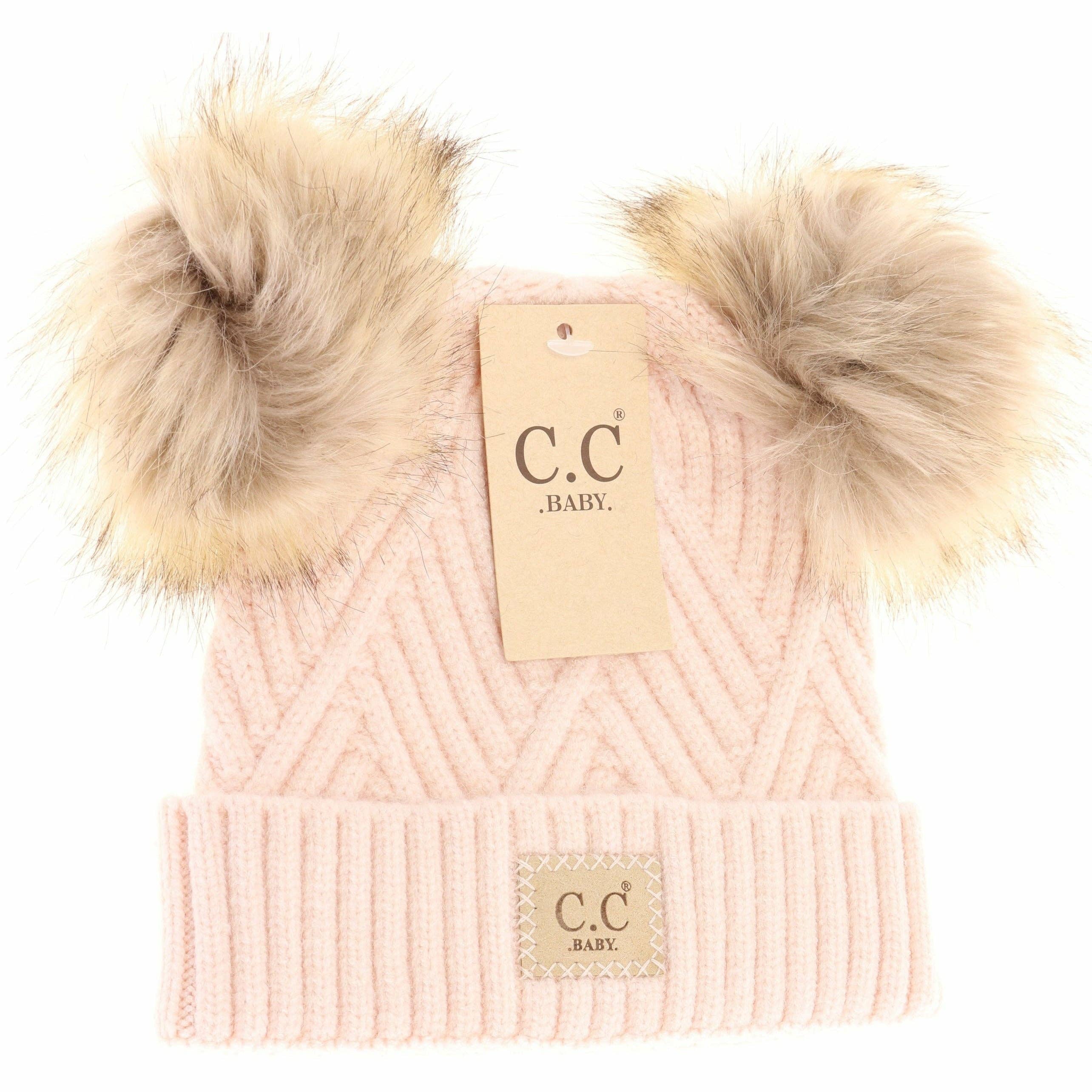 C.C Large Patch Newborn Knit Hat- Baby2060PomPom: Lavender Mix
