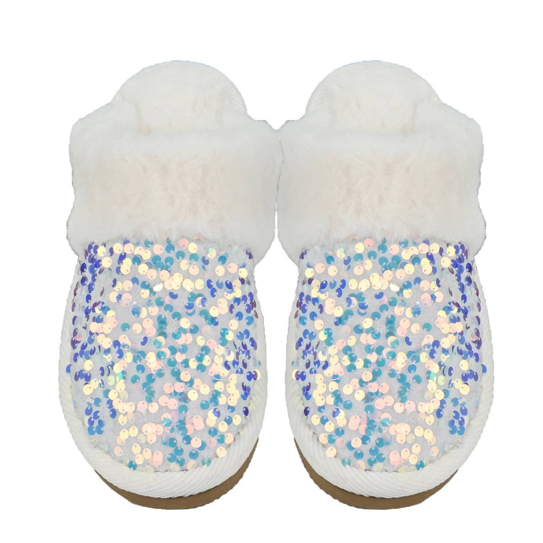 Sequin Faux Fur C.C Slippers: White / MD/LG