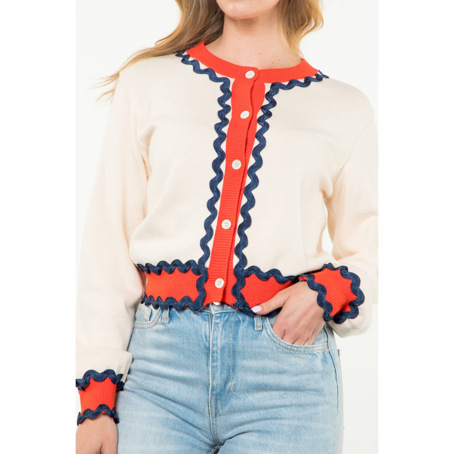 Button Up Knit Cardigan: CREAM / XS-S-M-L(1-2-2-1)