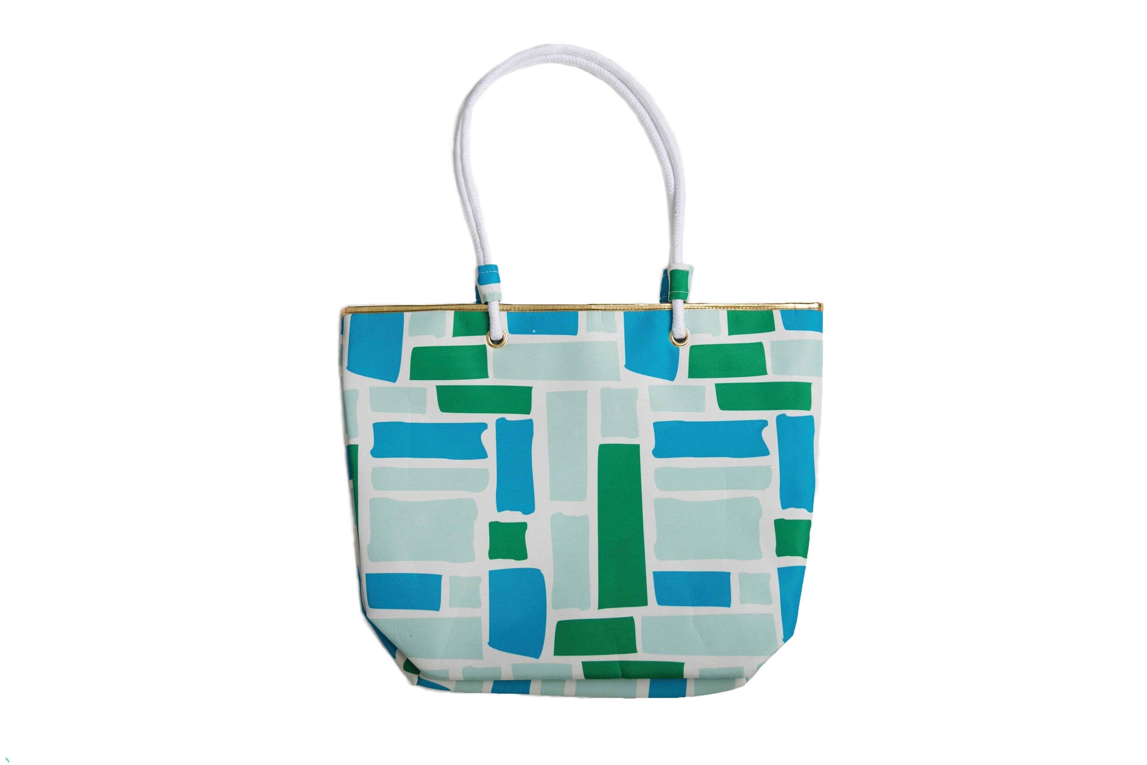 Catalina Tote Bag - Green and White Octagon by TOP IT OFF