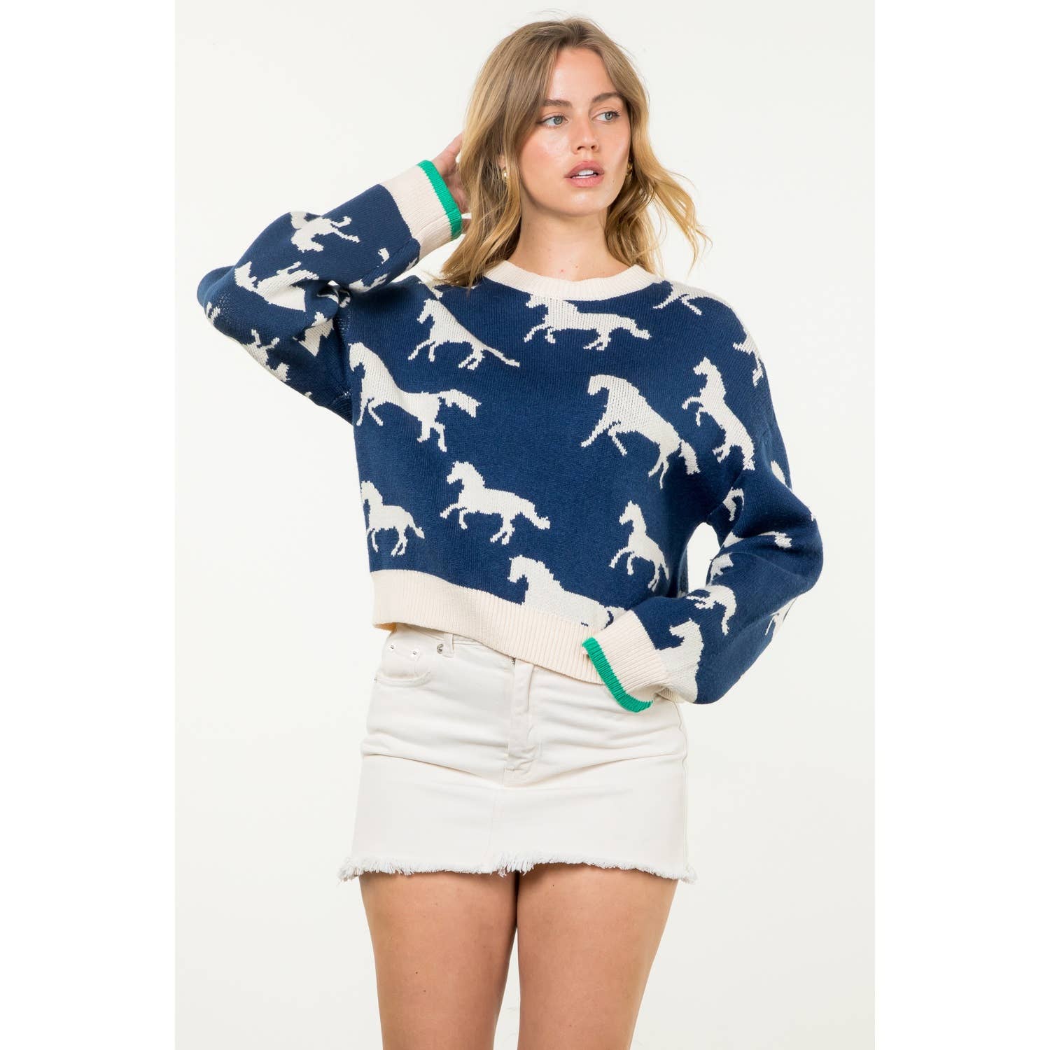 Knit Horse Sweater: NAVY