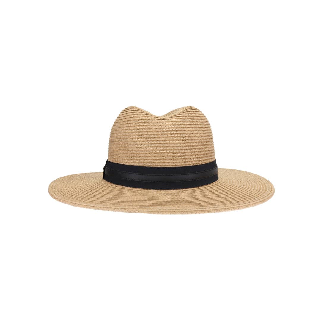 Ribbon and Leather Band C.C Panama Hat PNH0041: White