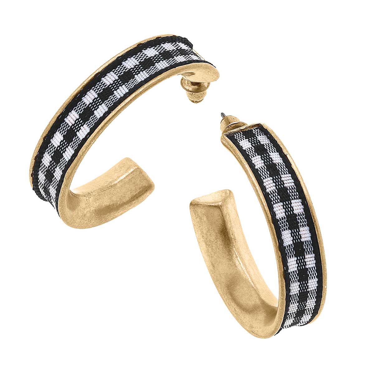 Libby Gingham Hoop Earrings: Black