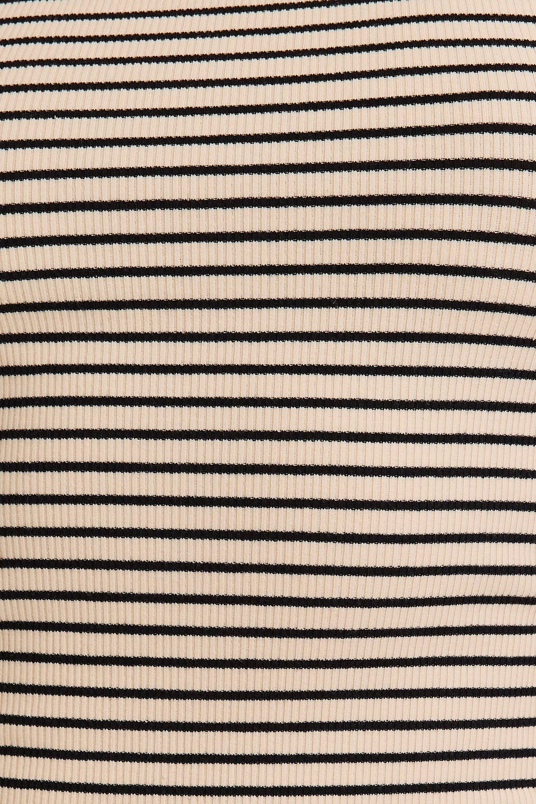 ROUND NECK SLEEVELESS STRIPE BODYSUIT: BROWN-WHITE STRIPE / M