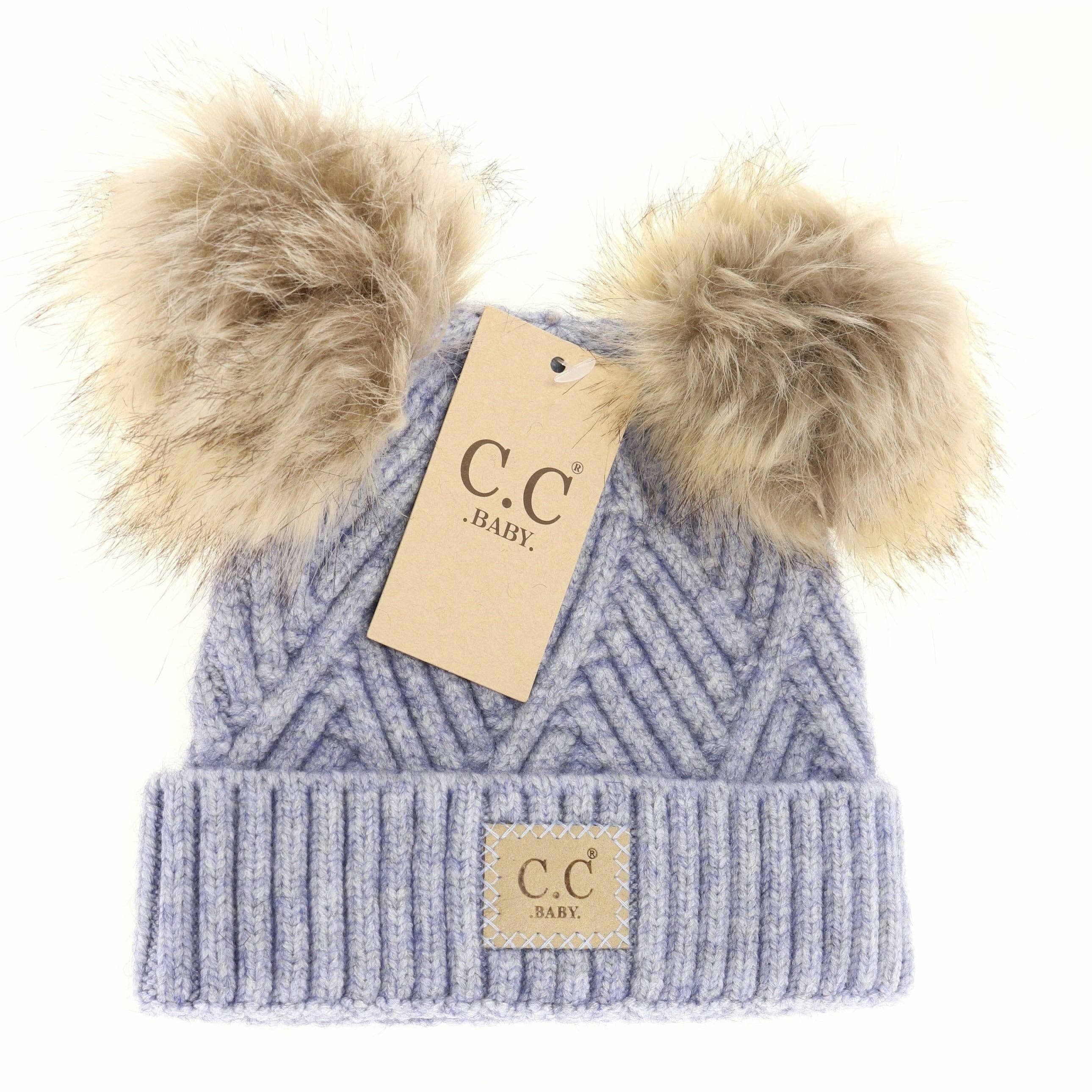 C.C Large Patch Newborn Knit Hat- Baby2060PomPom: Lavender Mix