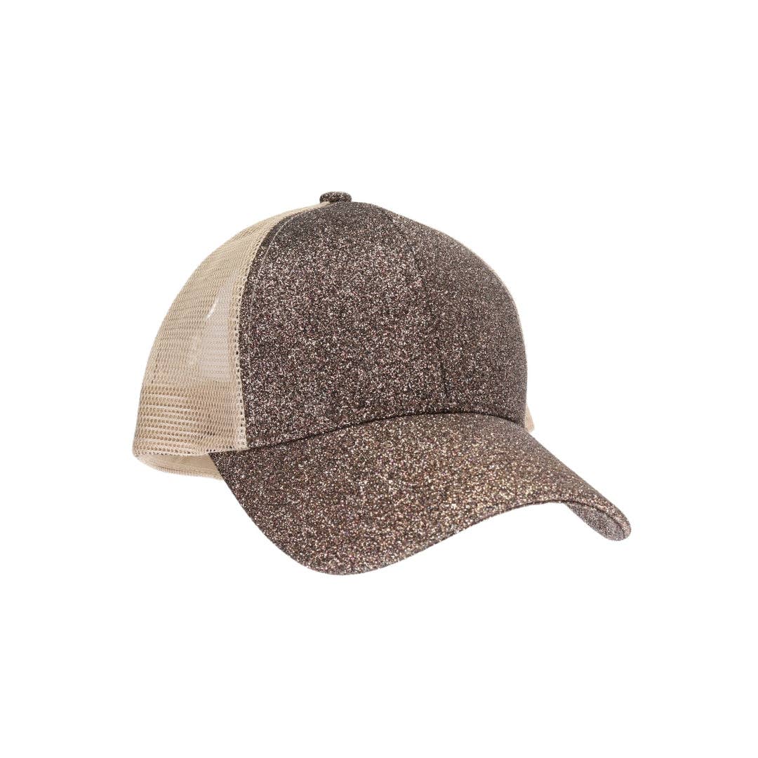 Glitter High Pony Criss Cross C.C Ball Cap BTB8063: Rose Gold