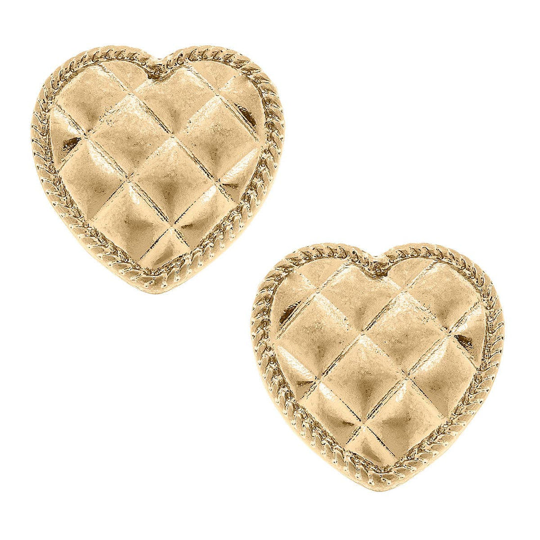 Connell Quilted Metal Heart Stud Earrings in Worn Gold by Canvas Style