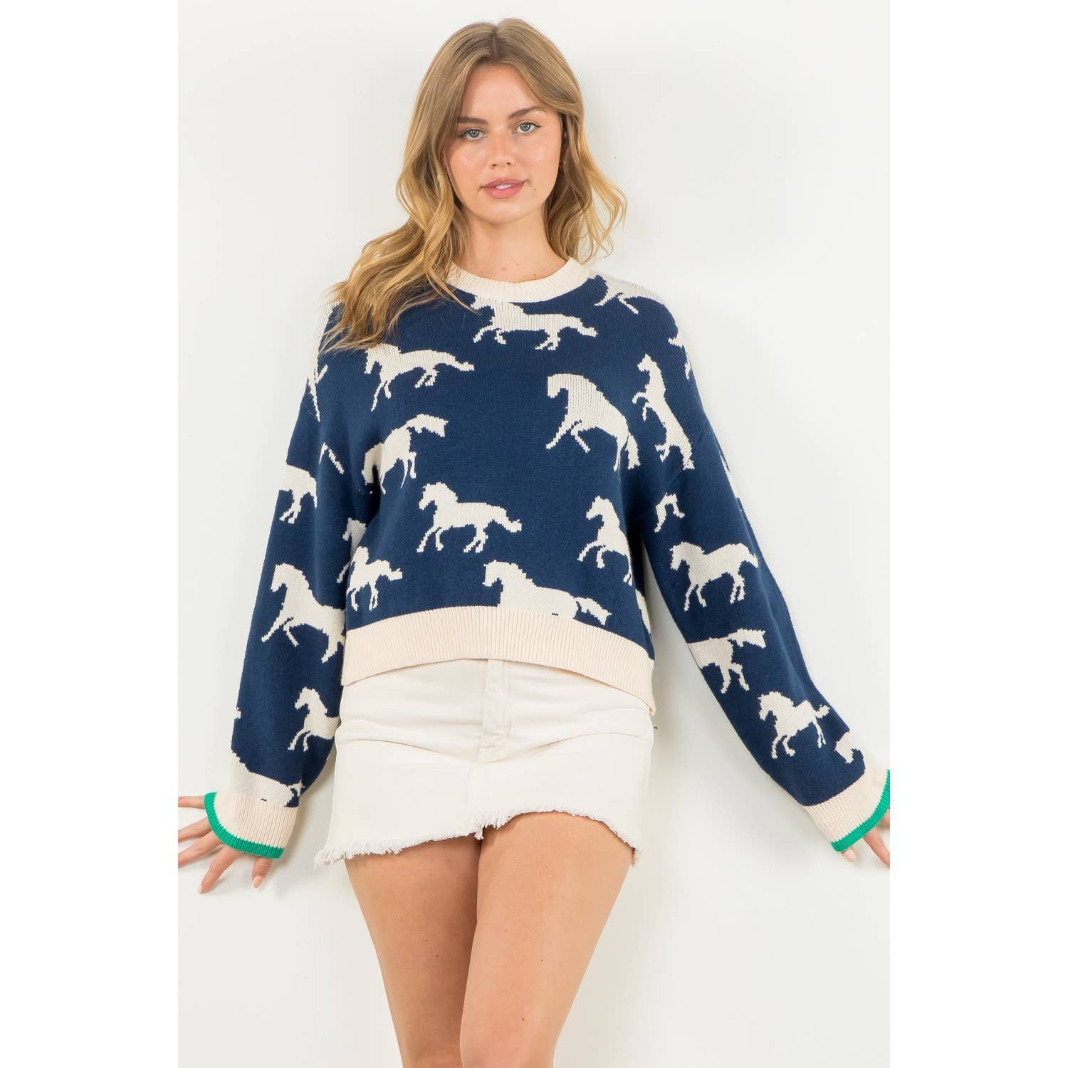 Knit Horse Sweater: NAVY